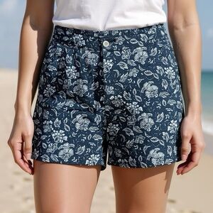 JACHS GIRLFRIEND Women’s Sz M Coastal Blue Floral Stretch Chino Preppy Shorts